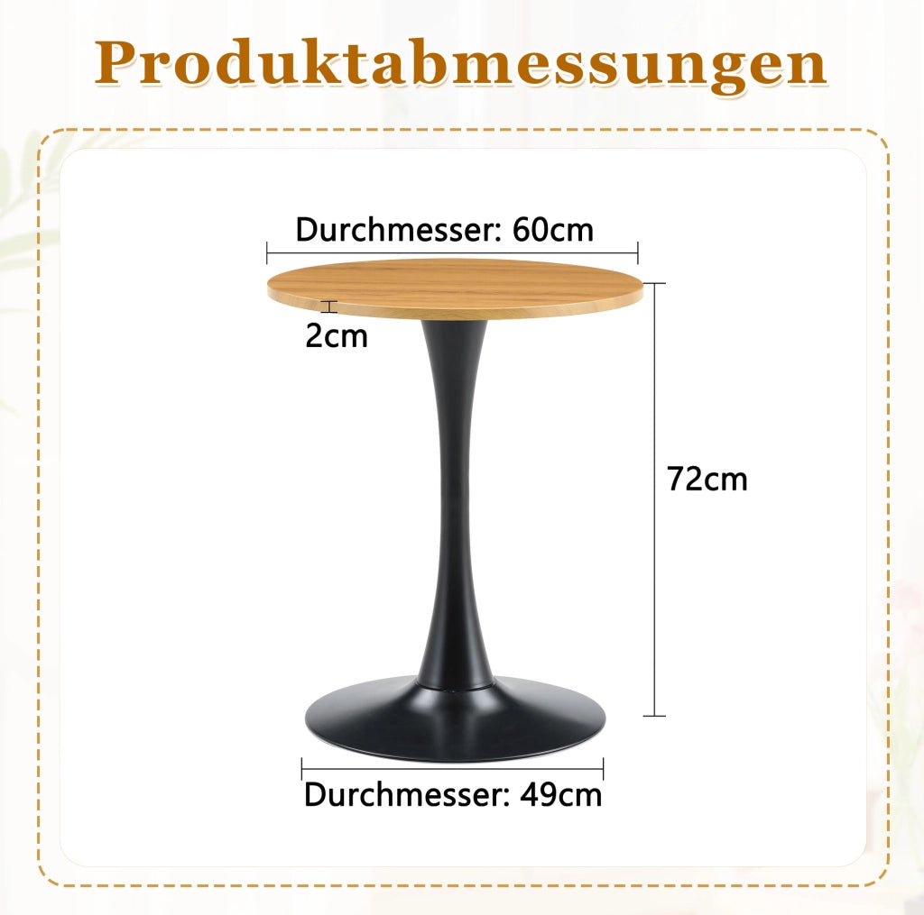 Tavolino tondo MDF 60 cm con piano termoformato effetto legno e base nera