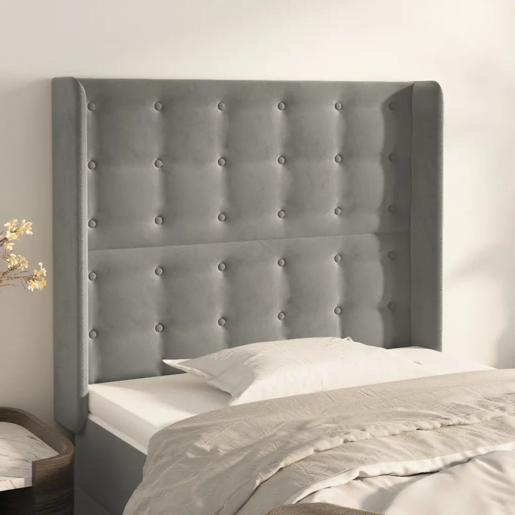 Testiera | Testata ad Orecchio Grigio Chiaro 93x16x118/128 cm in Velluto