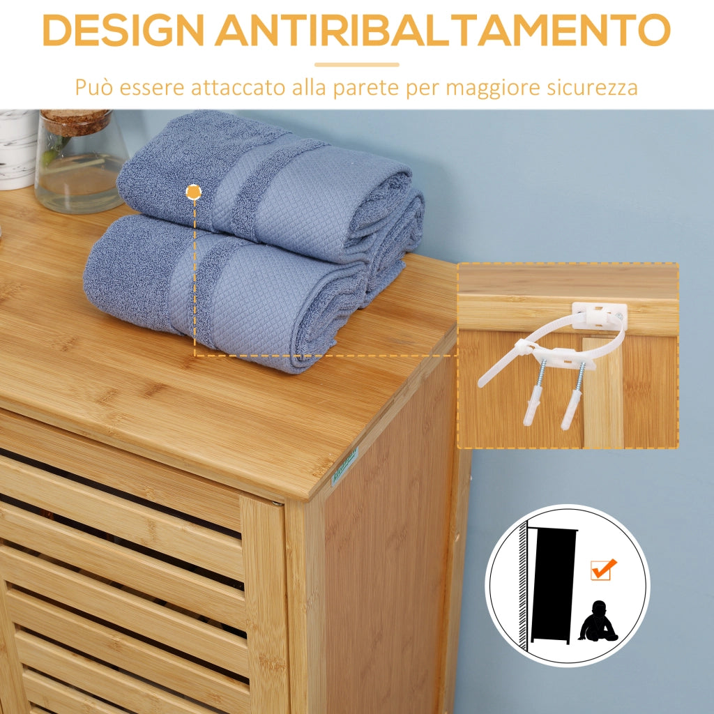 EasyComfort Mobile Bagno Moderno a 2 Ante con 2 Ripiani Ventilati in Bambù, 68x32x86 cm, color Legno