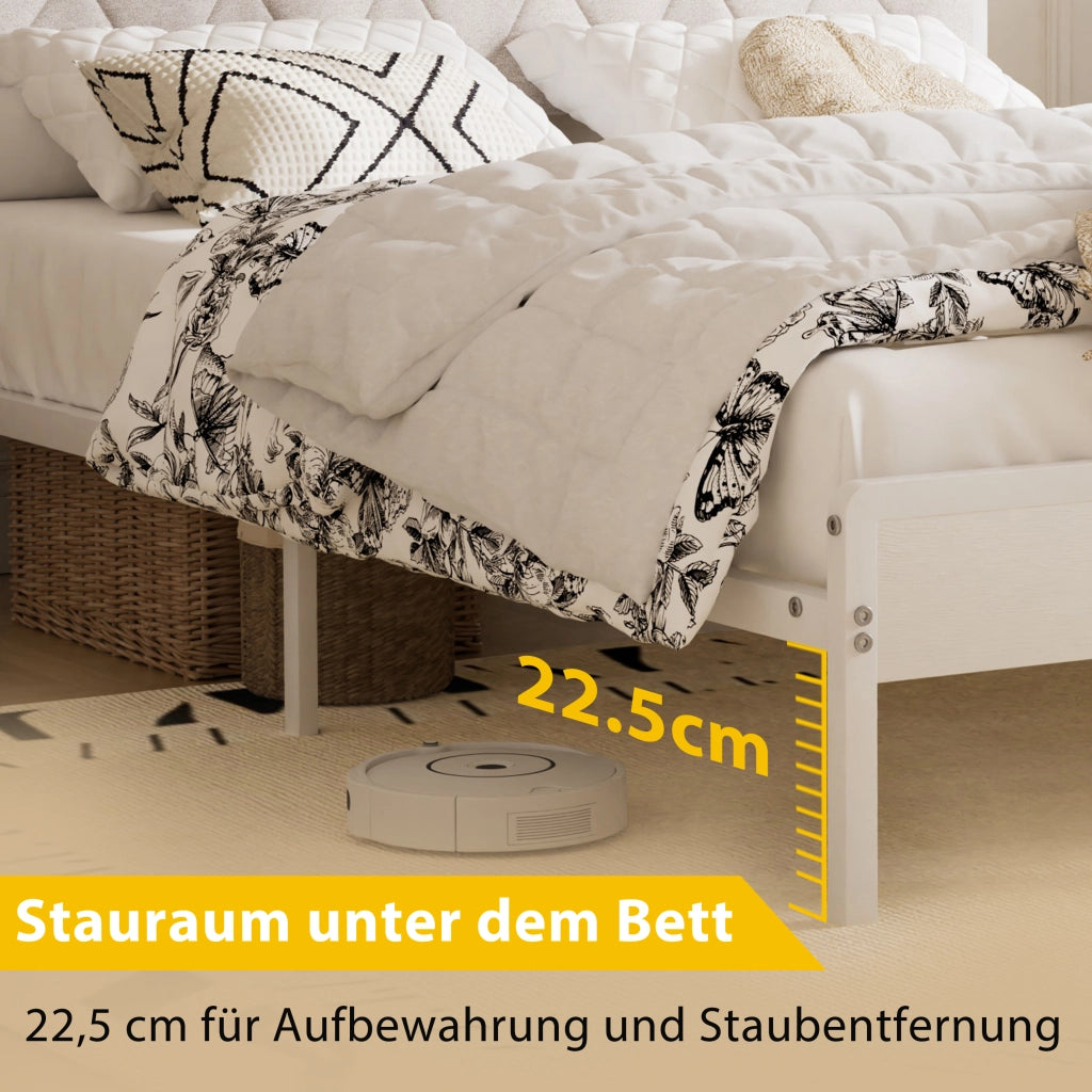 Letto imbottito 140 × 190 cm con testiera LED e porta USB struttura in acciaio bianco