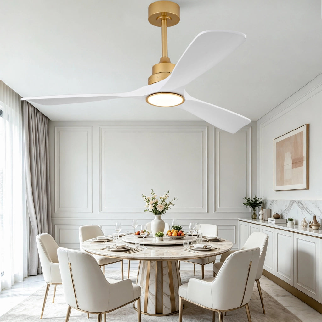Ventilatore da soffitto 52 pollici con LED dimmerabile, telecomando e pale in legno massello