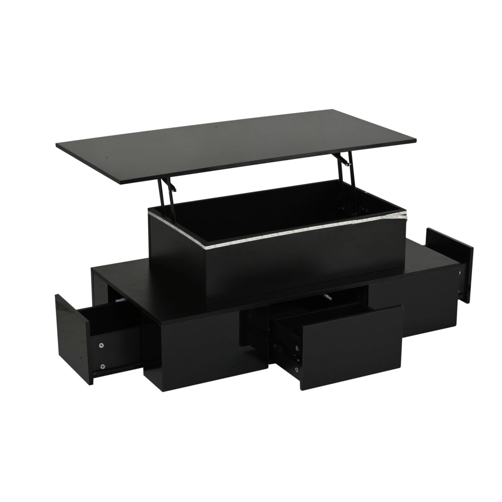 Tavolino da caff¨¨ 100x50 cm elevabile con LED, 4 cassetti e USB in MDF nero