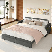Divano letto estraibile 3-in-1 queen size 166 cm in chenille grigio con cuscini e tasche contenitive laterali