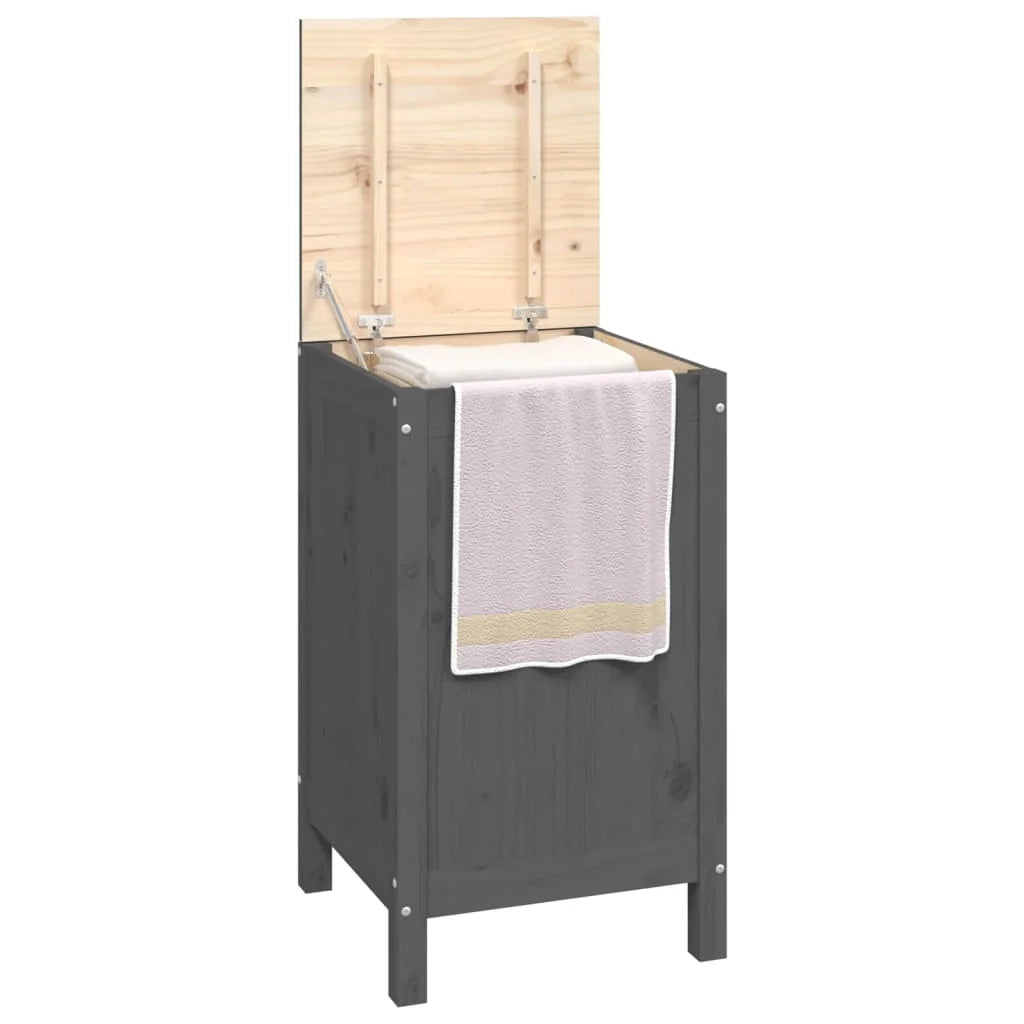 Contenitore per la biancheria grigio 44 x 44 x 76 cm in legno massello di pino 02_0006135
