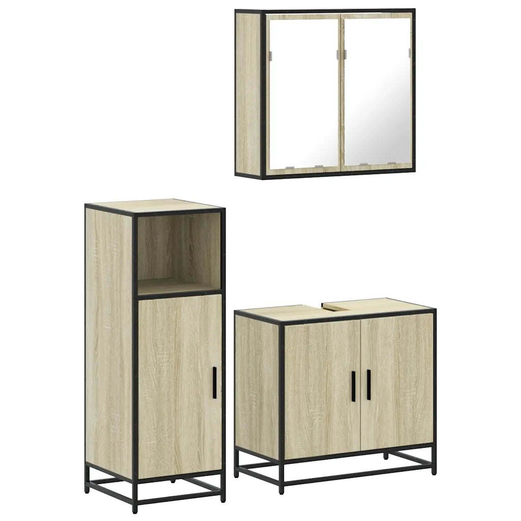 Set Mobili da Bagno | Armadio da bagno 3 pz Rovere Sonoma in Legno Multistrato