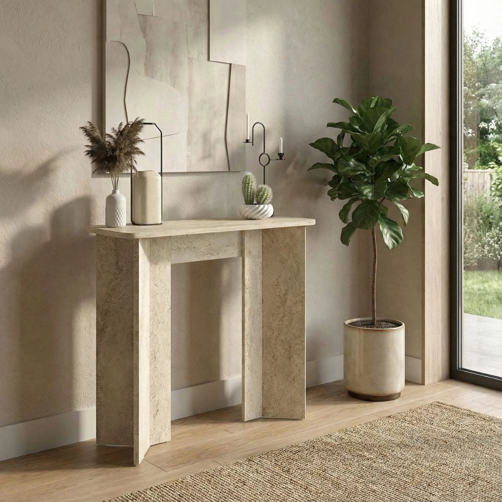 Consolle ingresso Mara Travertino con Gambe Geometriche – Design Moderno