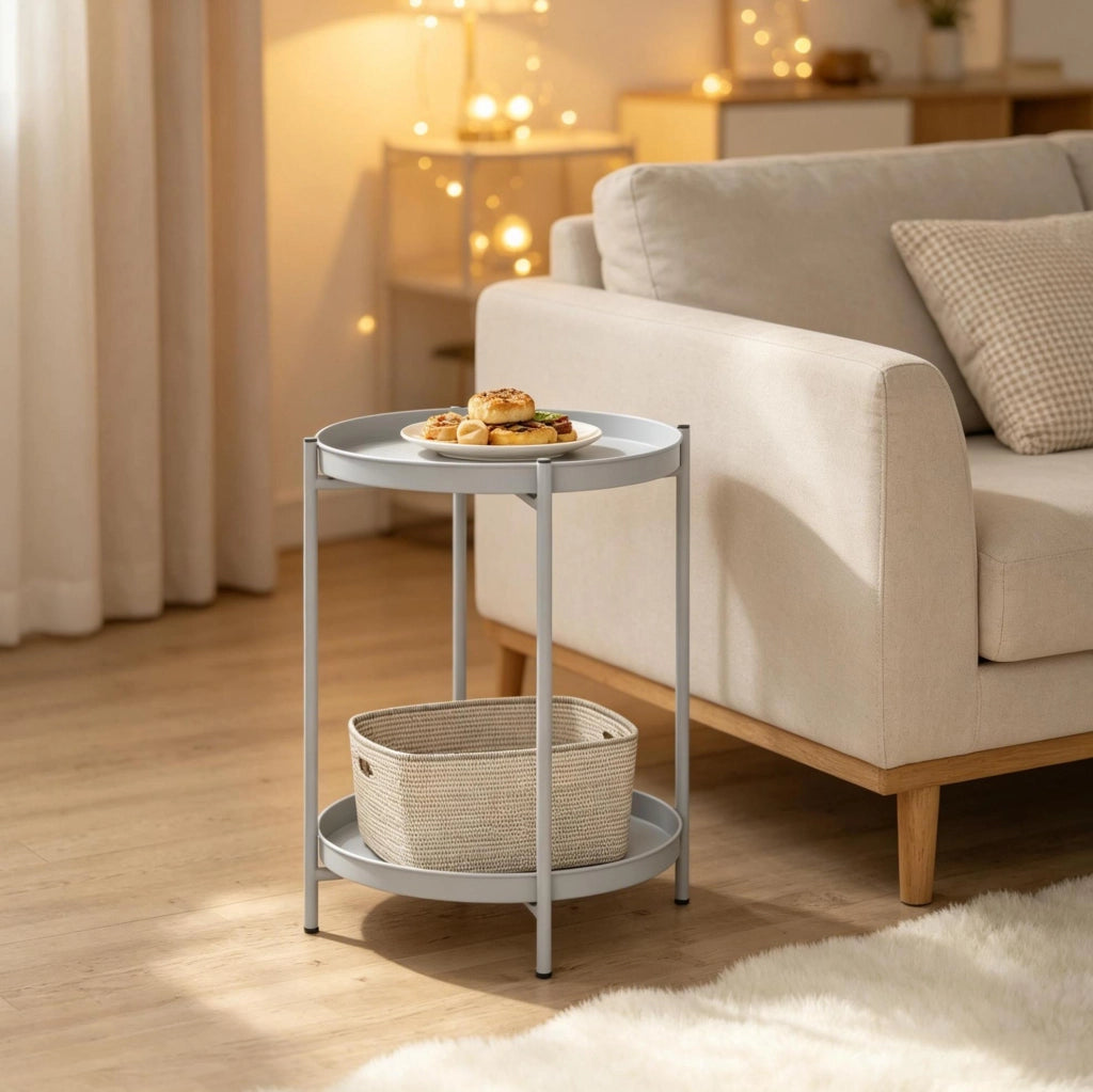Tavolino rotondo multifunzione in metallo 44x44x53 cm, portata 20 kg, stile moderno