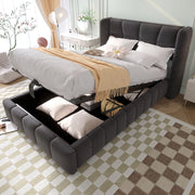 Letto imbottito con vano contenitore grigio 90 x 200 cm