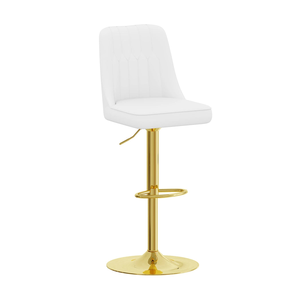 Set 2 sgabelli da bar regolabili e girevoli 360° in PU bianco e metallo dorato HOMVRA