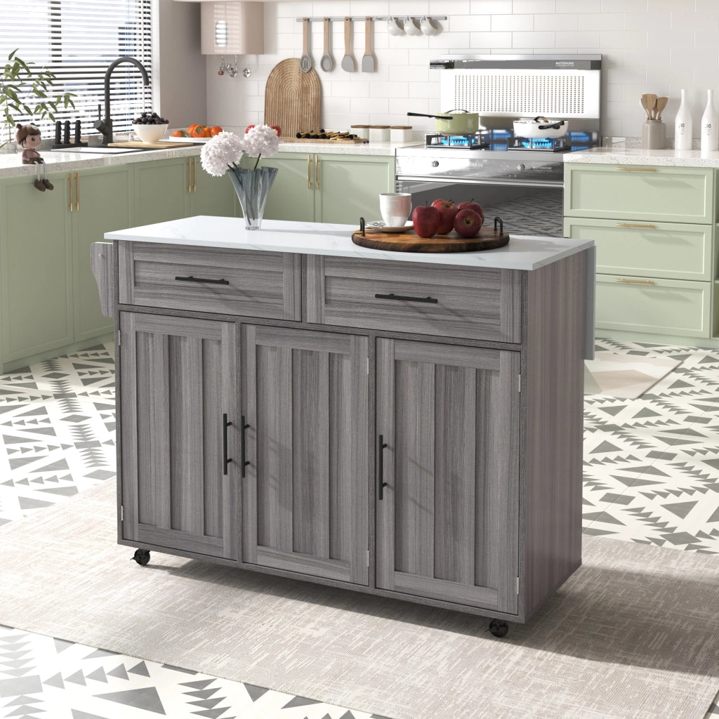 Carrello da cucina con piano estensibile; 2 cassetti; ripiani regolabili; ruote e gambe in legno