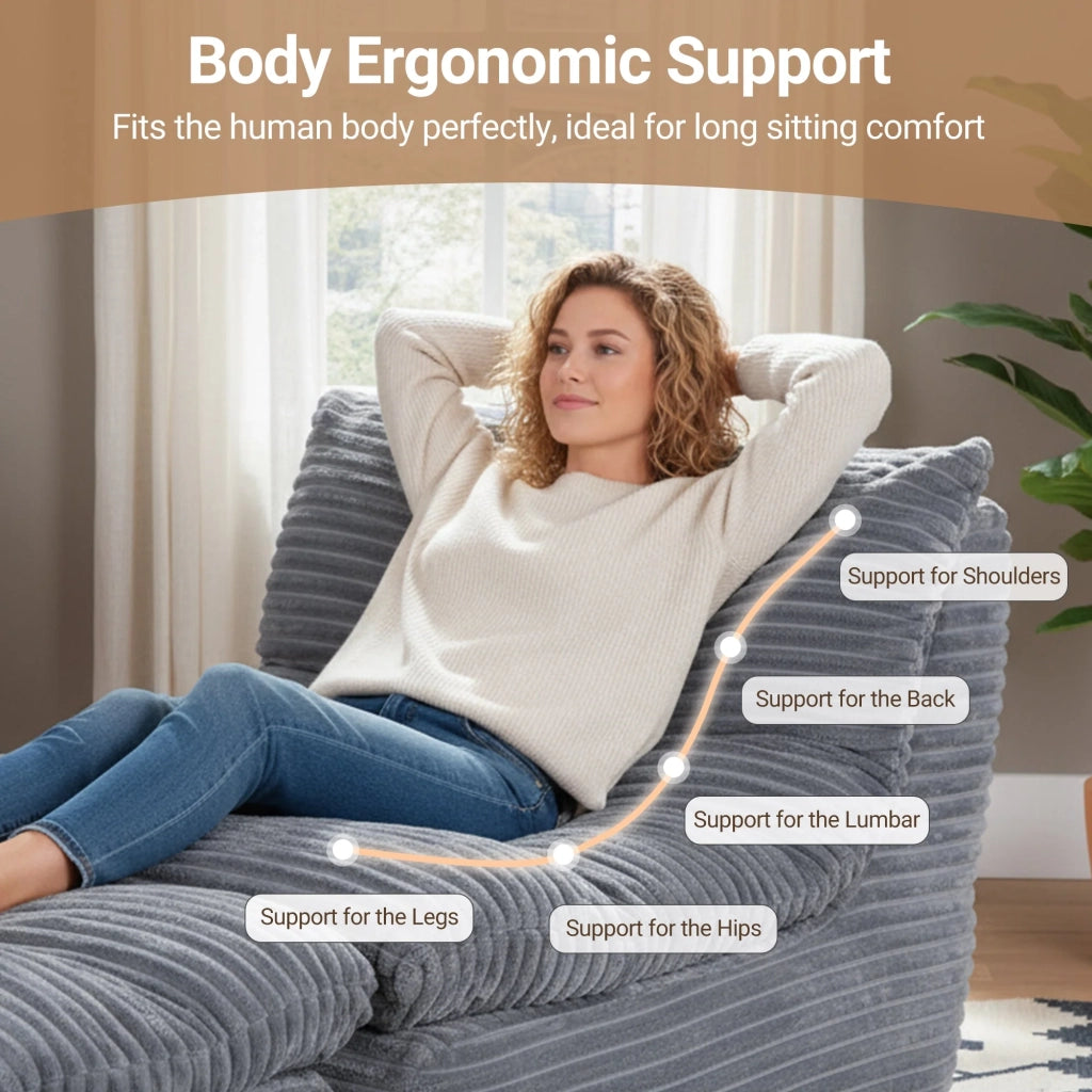 Poltrona relax senza struttura, ergonomica con poggiapiedi e memory foam ad alta densità, senza montaggio, per soggiorno, camera o ufficio, beige