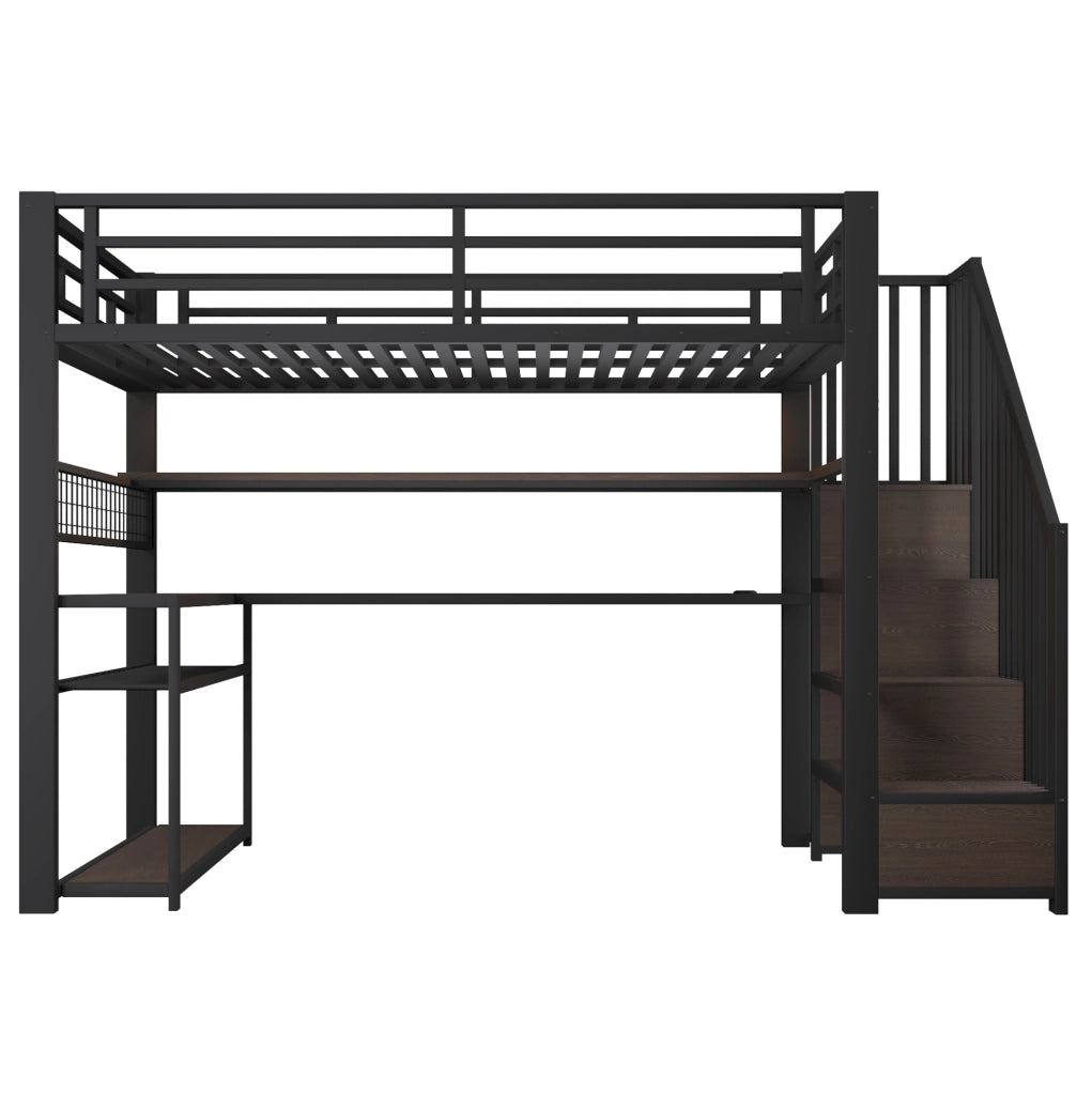 Letto a soppalco 90x200 cm in metallo e MDF nero con LED e scrivania
