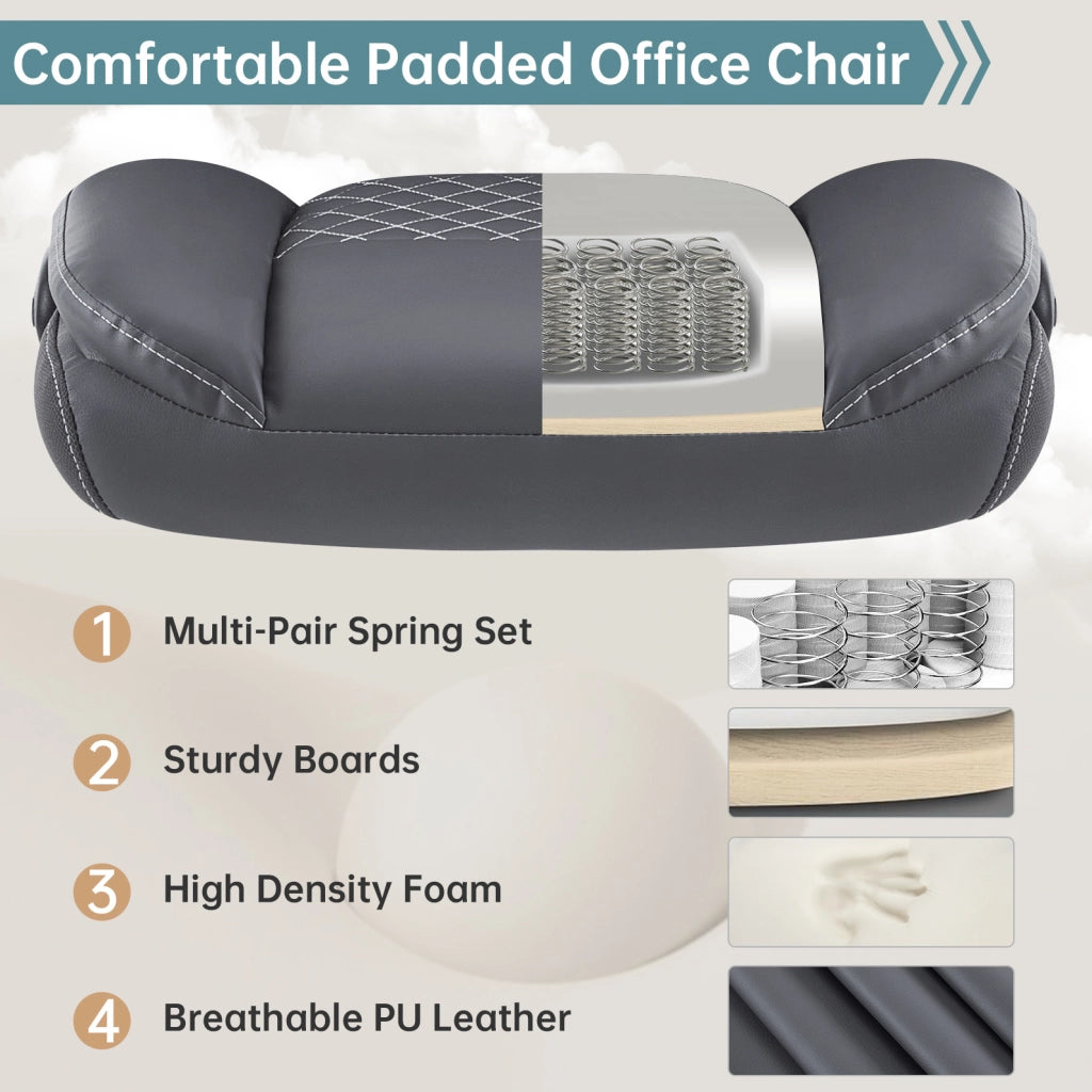 Sedia da ufficio ergonomica con supporto lombare e braccioli ribaltabili in similpelle grigia