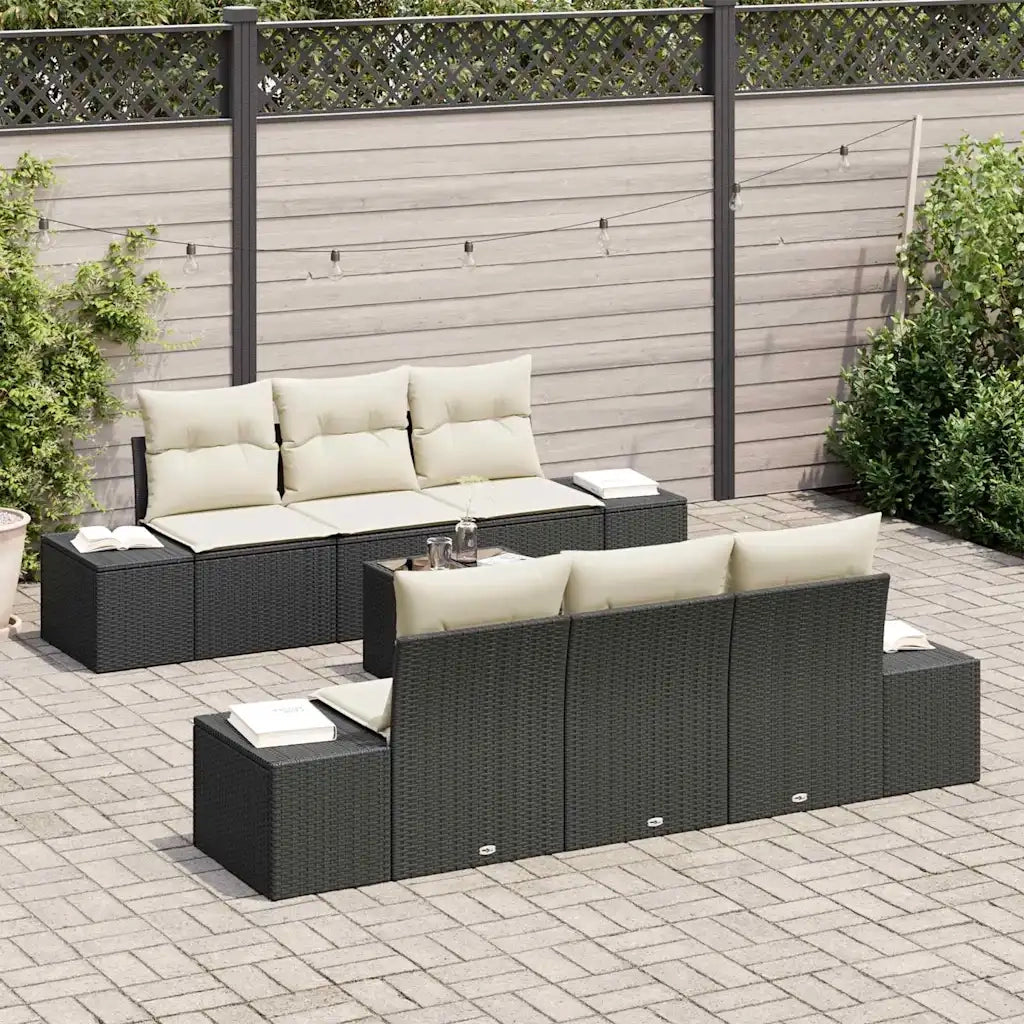 Set Divano da Giardino con cuscino 7 pcs Nero polyrattan 3346947