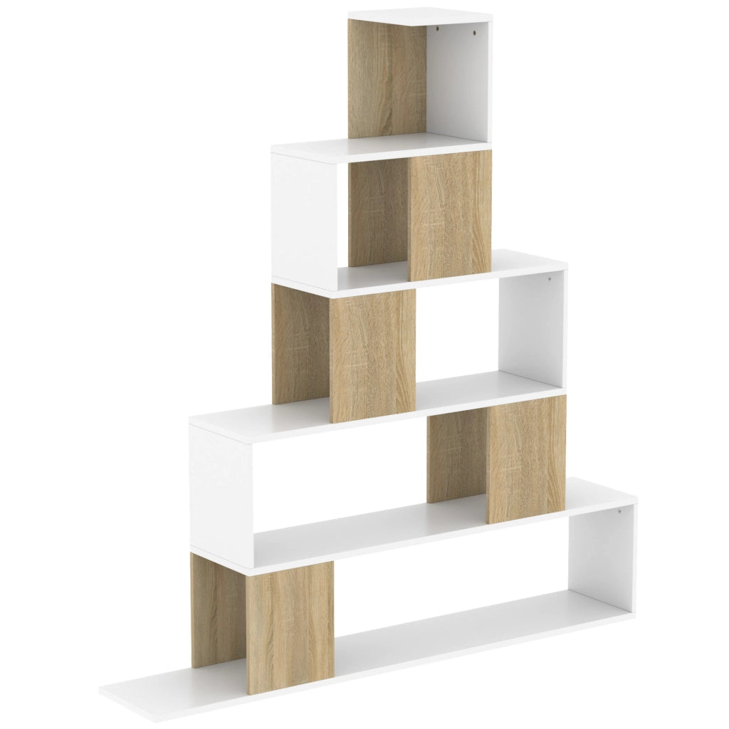 Libreria 5 Livelli ¨C Minimal ¨C Bianco e Legno Naturale 80x30x
