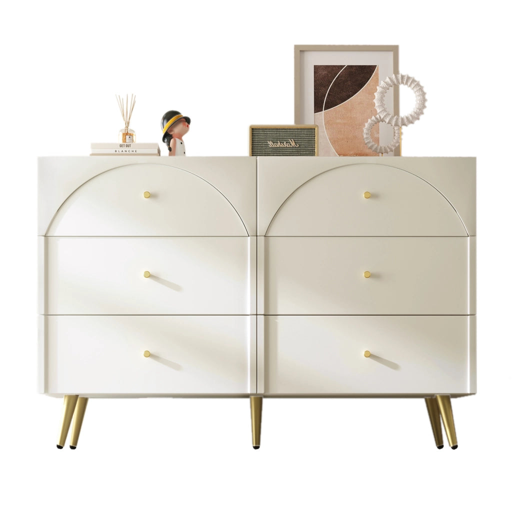 Credenza con cassetti in legno e metallo bianco crema