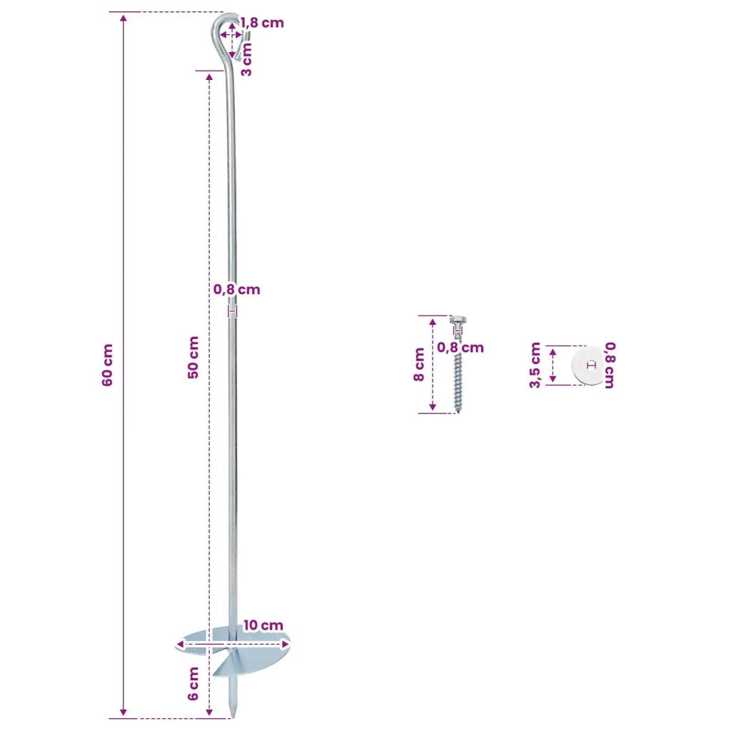 Ancora per Terra 2 pcs Argento Ø10 x 60 cm Metallo Galvanizzato 42052428