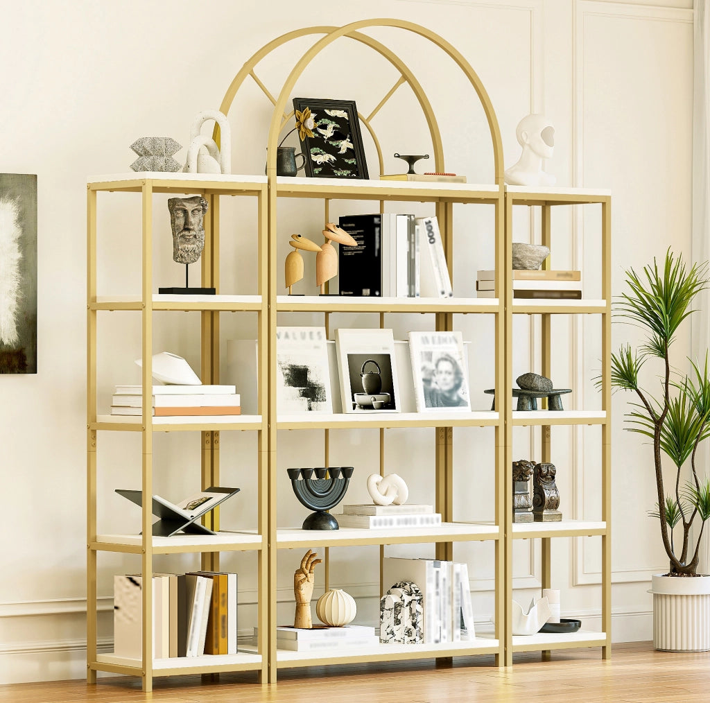 Set di scaffali modulari 163x30x184 cm in MDF e acciaio oro e bianco
