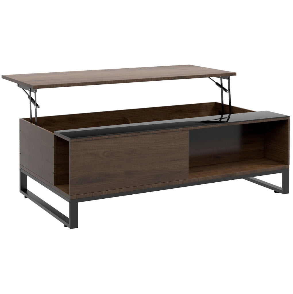 Tavolino da salotto ULEVR 102x58x35,5 cm con piano sollevabile, 2 vani nascosti e ripiano inferiore, noce