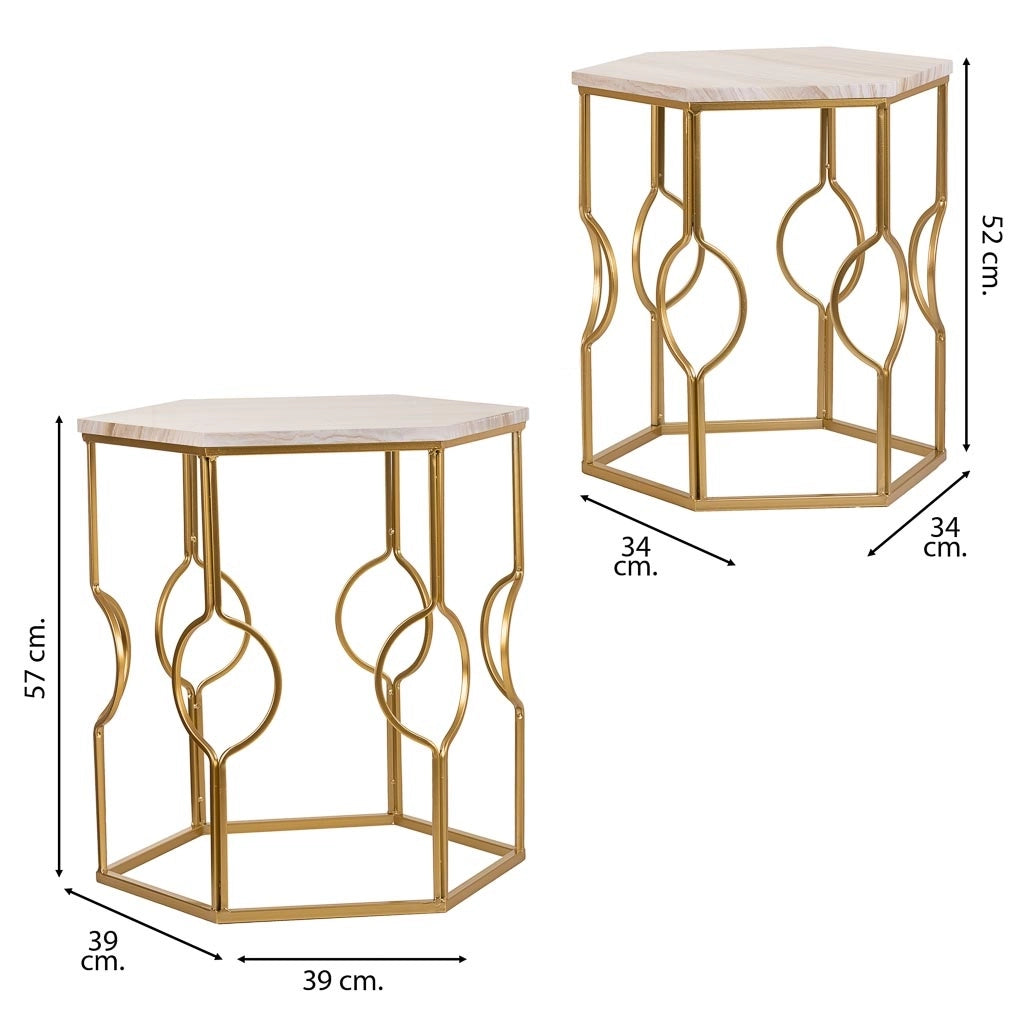 Set di 2 tavolini in metallo dorato
