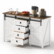 Credenza con 2 ante scorrevoli e 4 cassetti; mobile contenitore in MDF per cucina; sala da pranzo e soggiorno; bianco; 137 × 40 × 81.5 cm