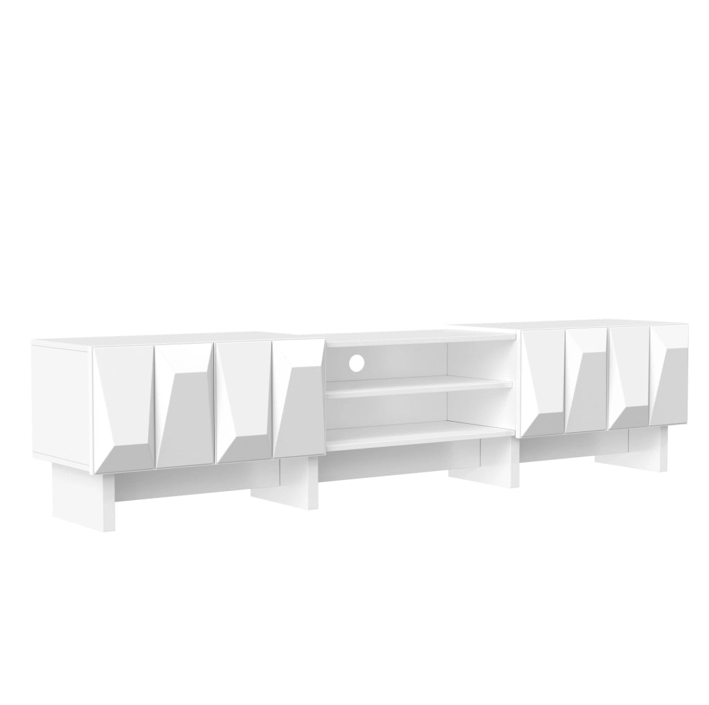 Mobile TV 180 cm in pannello truciolare bianco con 4 ante e vano aperto