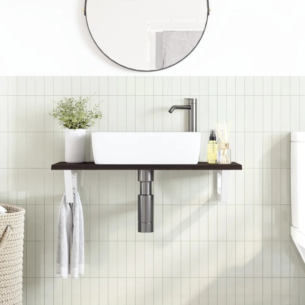 Ripiano a Parete per Lavabo in Acciaio e Massello di Rovere 3302586
