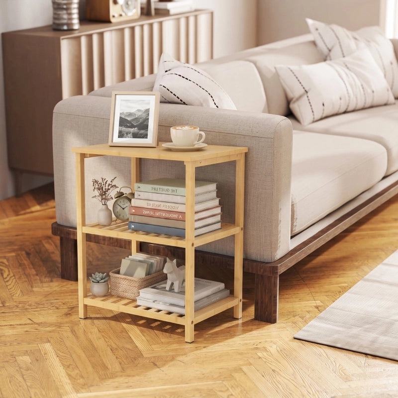 Tavolino da salotto a 3 ripiani in bambù con vani aperti, per soggiorno e camera da letto, 40.6×30×50.5 cm