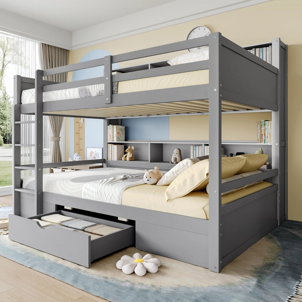 Letto a castello 90x200 cm (90x200 cm) per bambini con cassetti, vani contenitore, senza materasso - Grigio