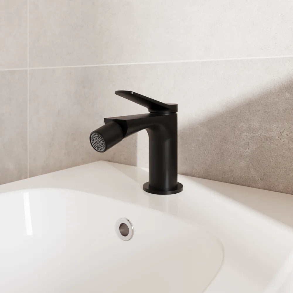Set miscelatori: lavabo bidet senza scarico e incasso doccia monocomando nero opaco | Anne