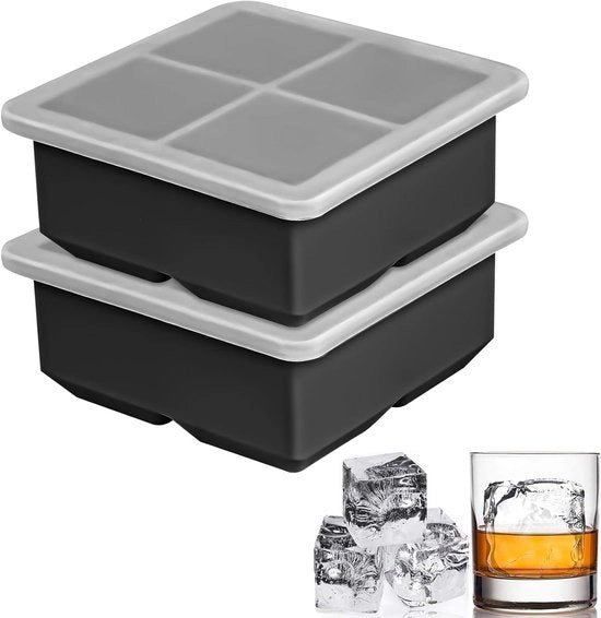 Iscrizione per ghiaccio - Forma ghiaccio - Siliconica - Blocchi ghiaccio giganti - Whisky - Cocktail - Zuppa di caffè - Nero - 2 pezzi - 6,5 cm - Con coperchio - Per whisky - Cocktail bourbon - Blocchi ghiaccio extra grandi