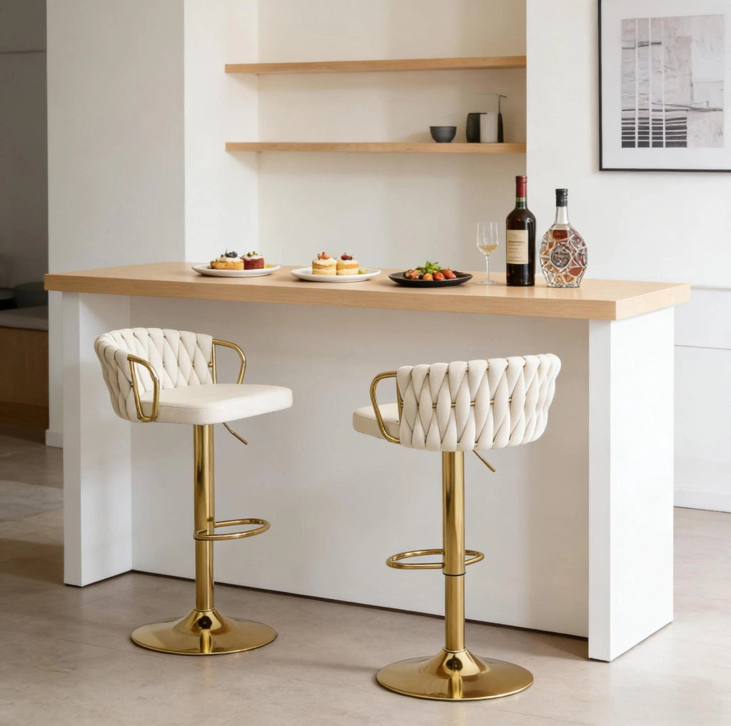 Set di 2 sgabelli da bar in velluto crema, regolabili