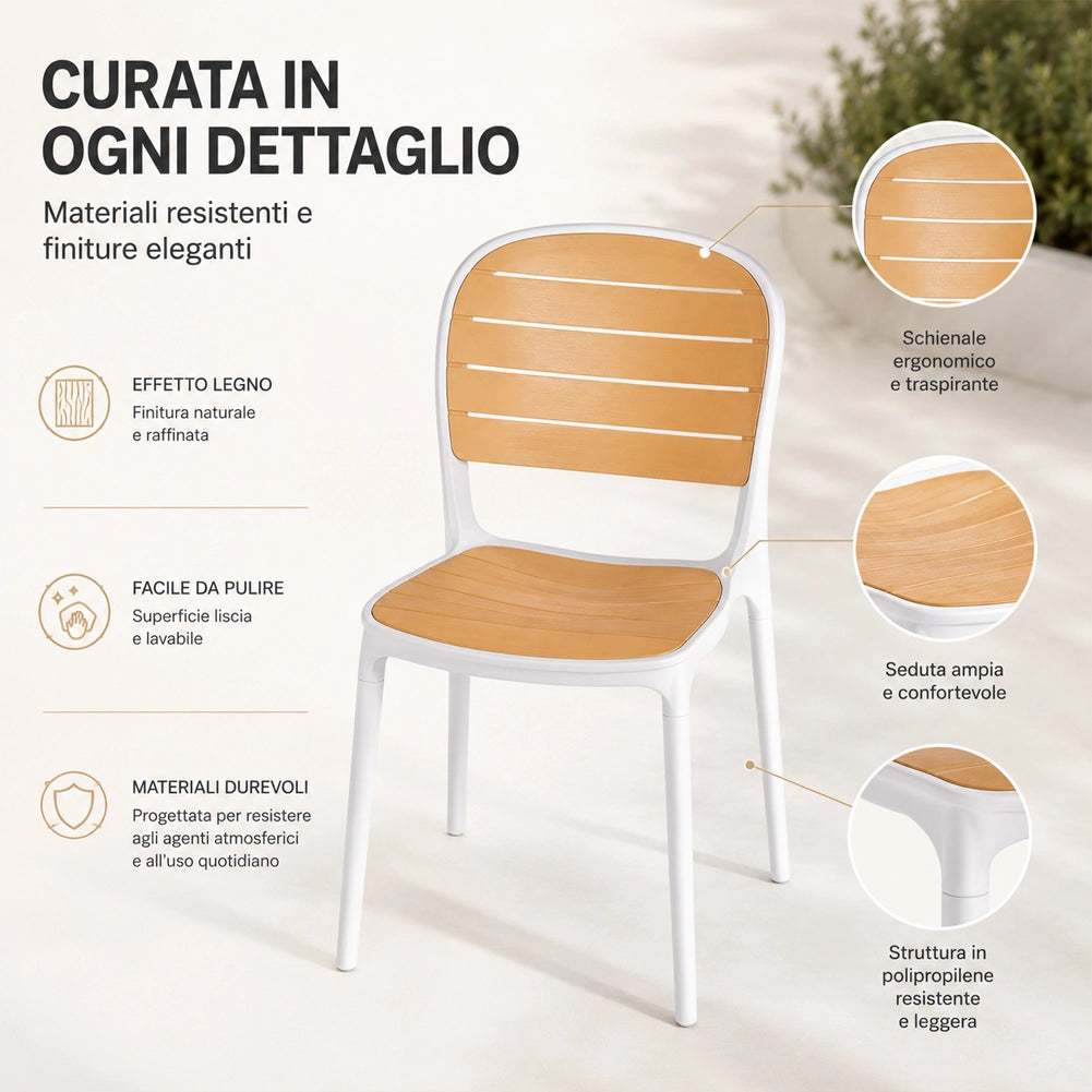 Set 4 Sedie Impilabili in Polipropilene con Schienale Portata 140kg 45x55.5x82cm