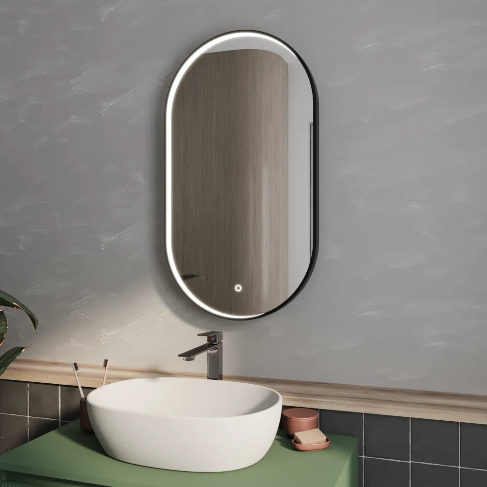 Specchio led retroilluminato 50x100cm con cornice nero opaco luce calda, neutra, fredda e anti-appannamento | Chara