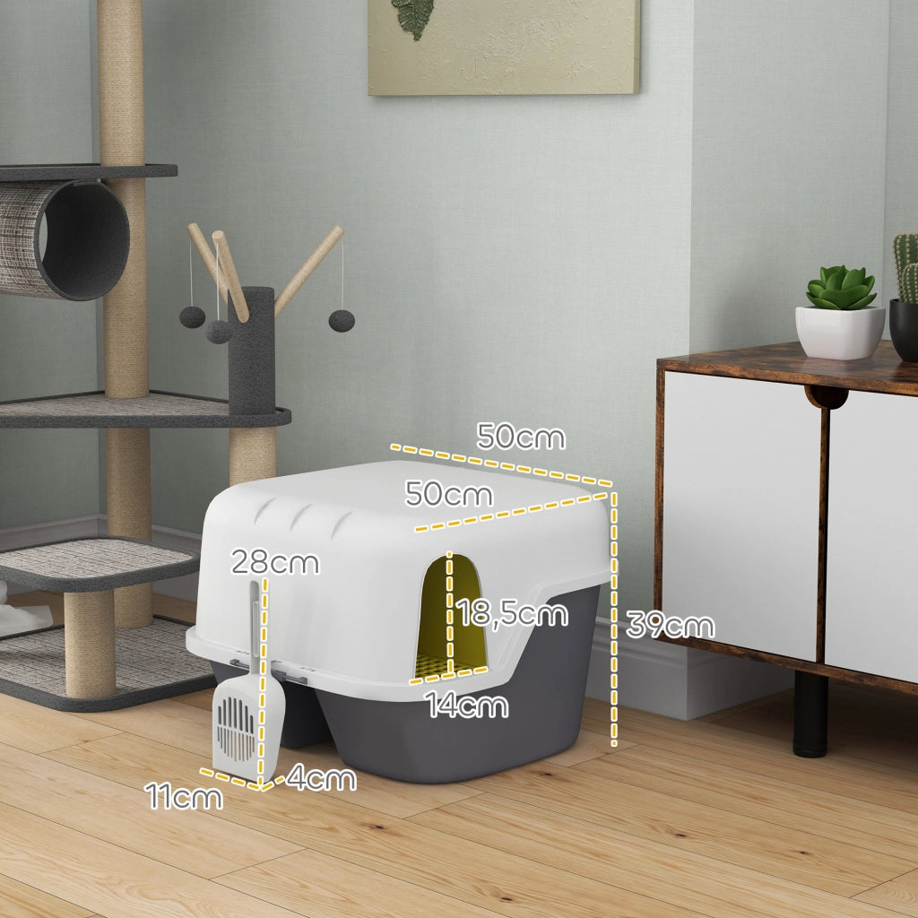 Toilette per gatti con coperchio apribile e bloccabile lettiera chiusa per casa crema 50 x 50 x 39 cm