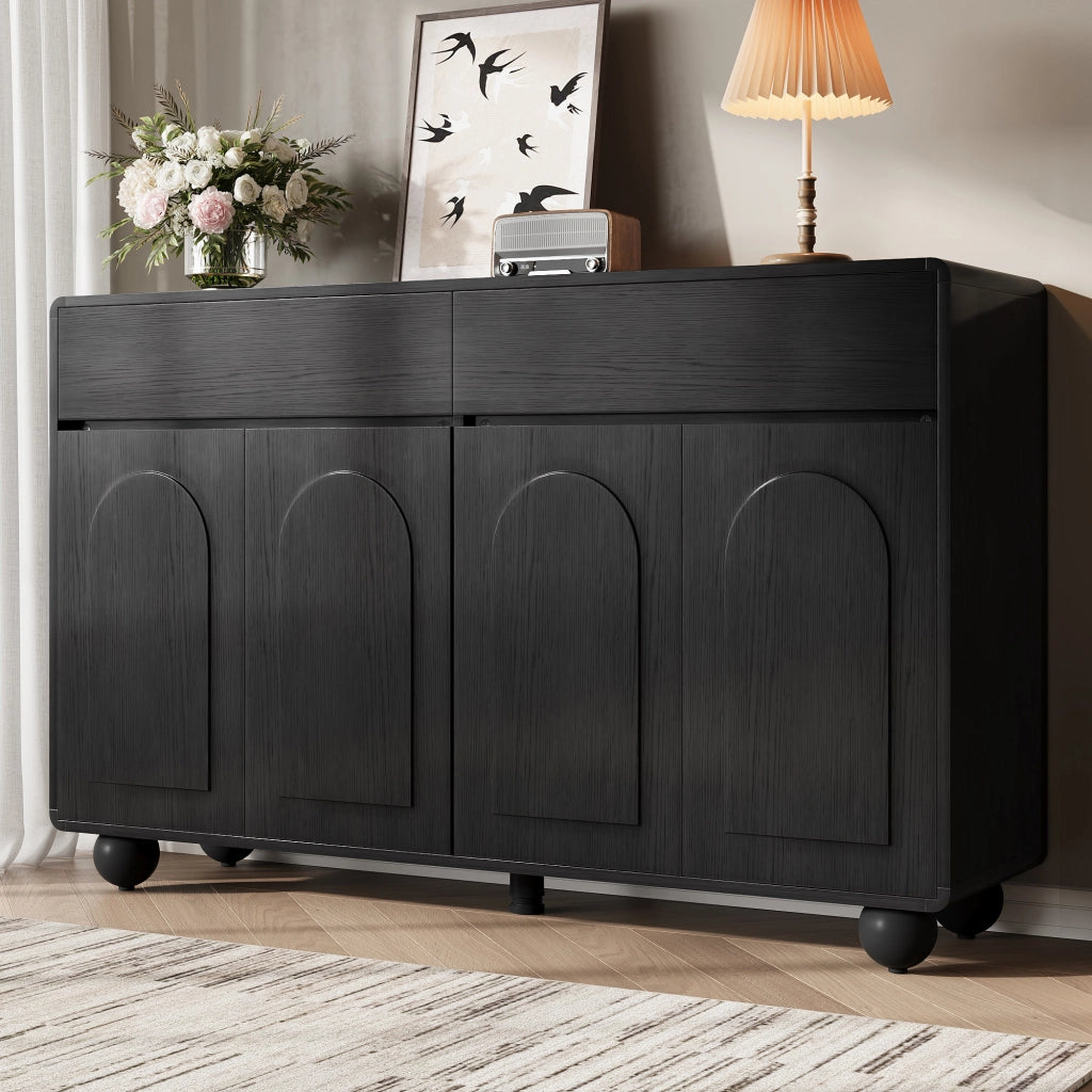 CREDENZA con 2 cassetti e 4 ante 140x38x89 cm Nero in MDF