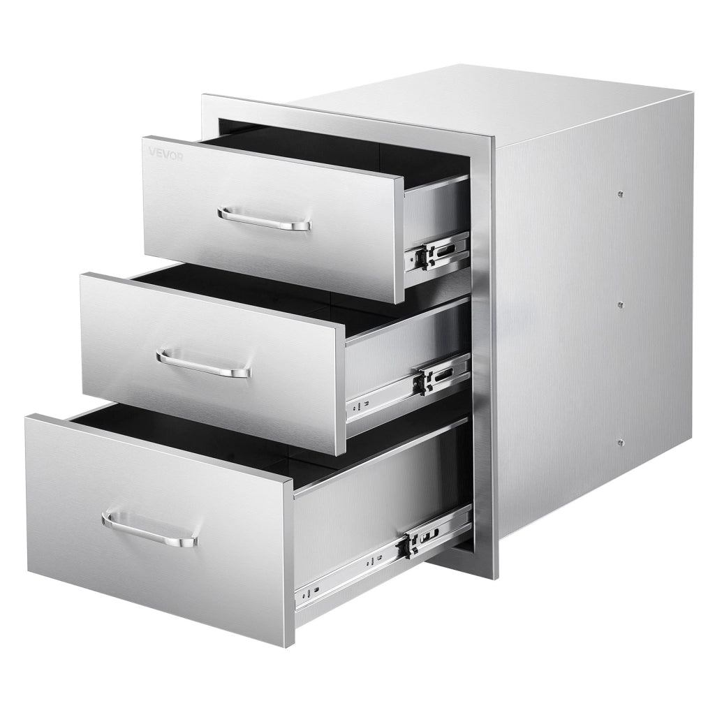 Cassettiera da Incasso Tripla in Acciaio Inox per Cucina da Esterno e Barbecue 46 x 59 x 59 cm, 3 Cassetti Robusta da Giardino