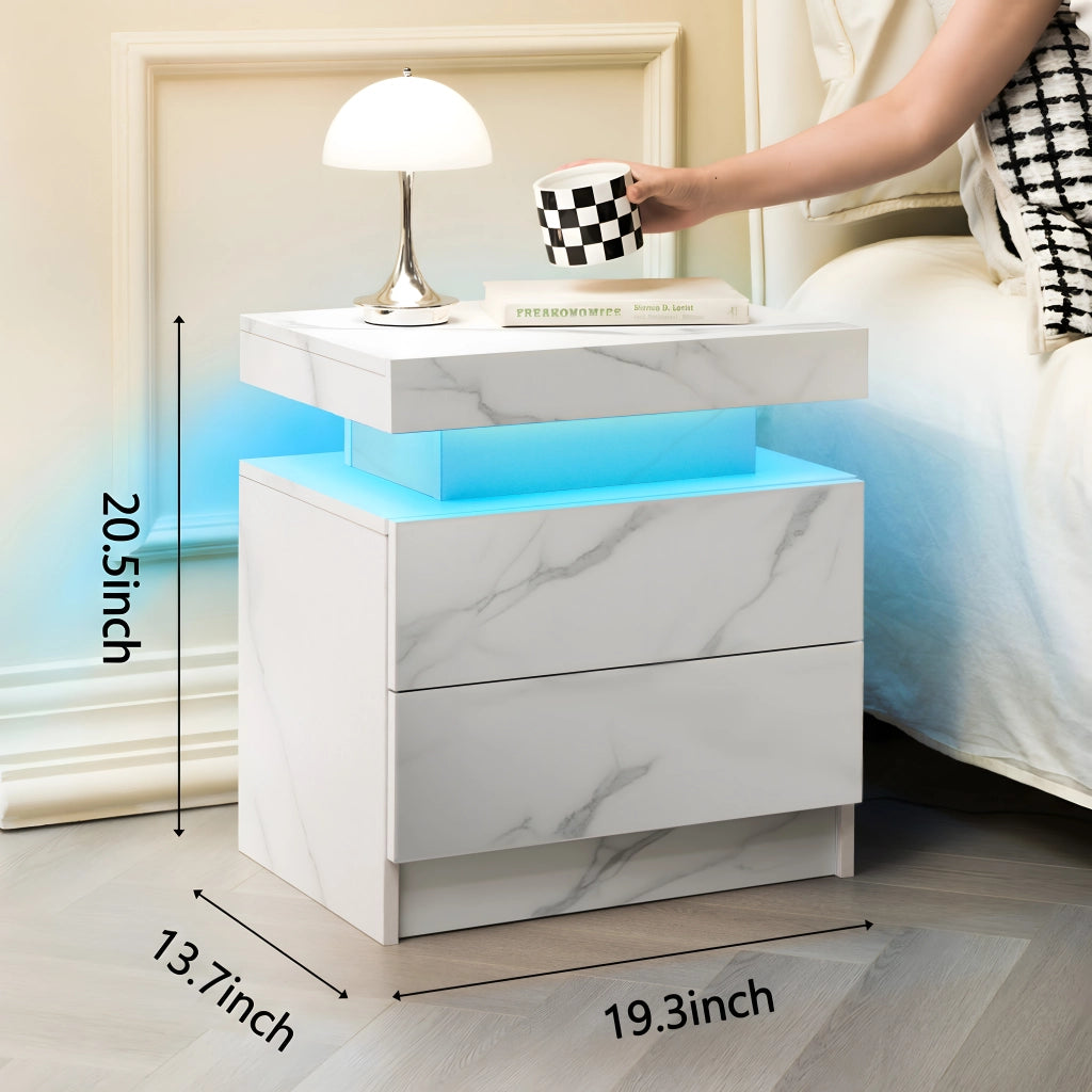 COMODINO LED con 2 cassetti Bianco opaco