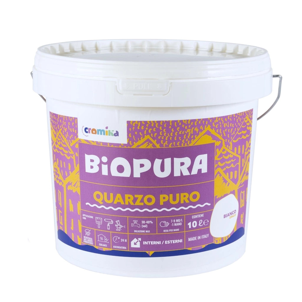 Pittura murale quarzo puro interni esterni finitura opaca linea biopura cromika *** formato 10 lt, confezione 1