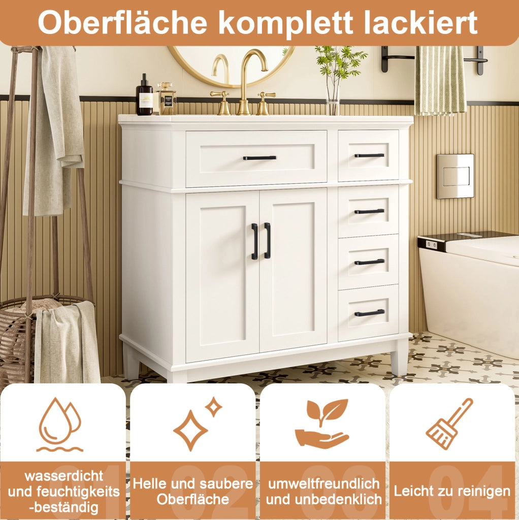 Mobile bagno bianco laccato 90x46x87 cm con lavabo in ceramica integrato e doppia anta