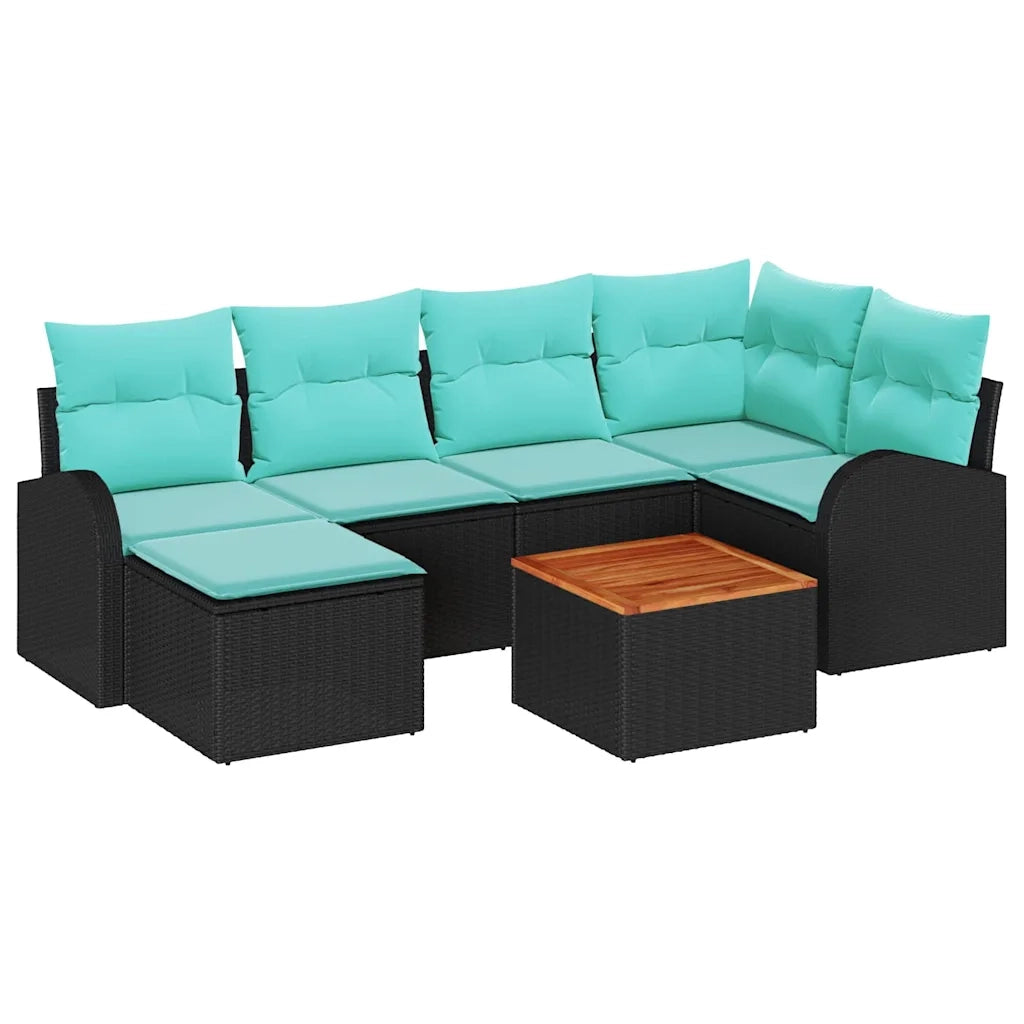 Set Divano da Giardino 7 pcs Nero e Turchese polyrattan 3356275