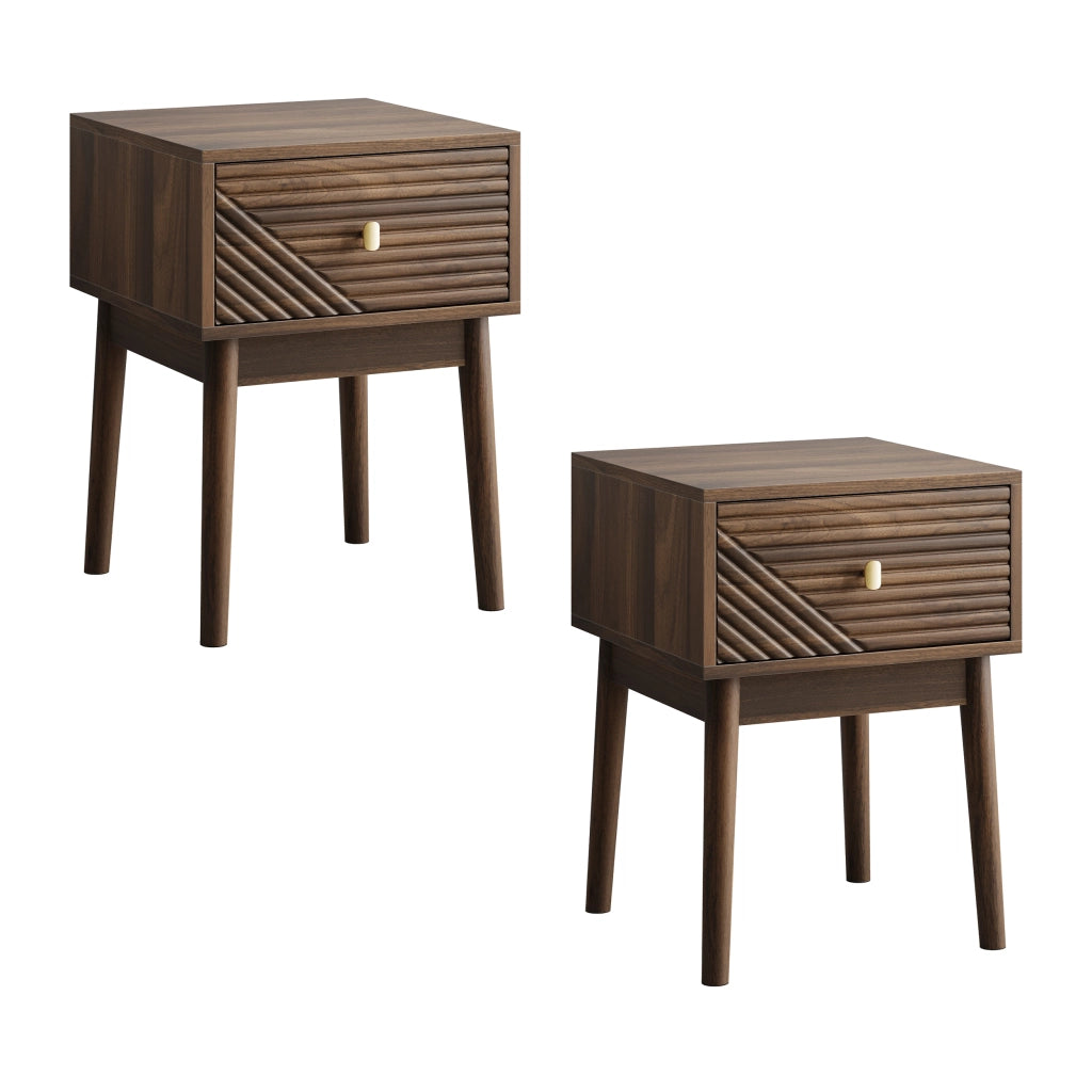 Comodino moderno 40 x 40 x 55 cm con 2 cassetti, maniglie in metallo, noce
