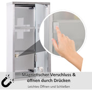Armadio porta medicinali in acciaio inox con serratura, 3 scomparti, 25 x 12 x 48 cm, porta in vetro satinato