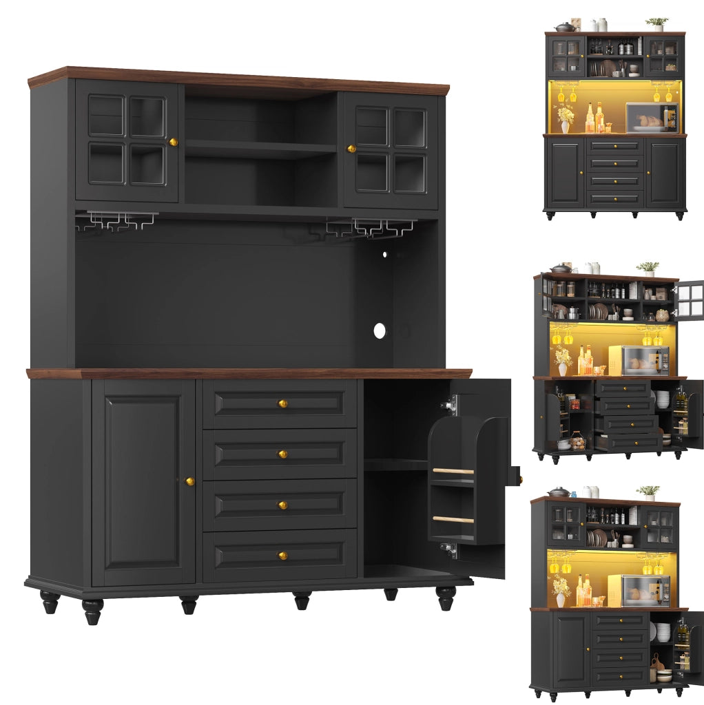Mobile contenitore alto ULEVR 140x40x179,5 cm con 4 cassetti, ripiani regolabili e LED RGB, nero