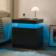 Comodino Moderno con Lampada LED Regolabile e 2 Cassetti, Nero
