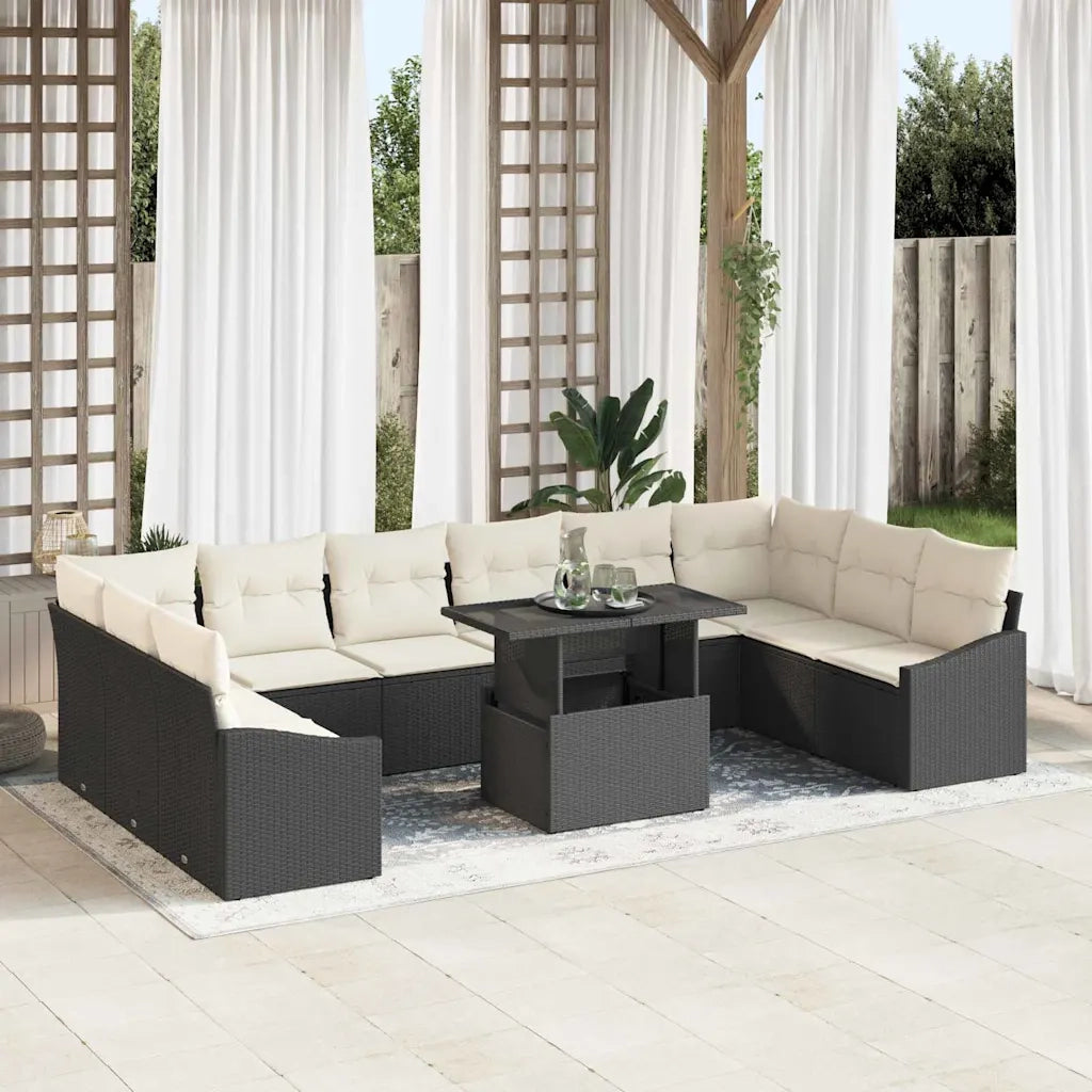 Set di divani con cuscino 11 pcs Nero e Crema polyrattan