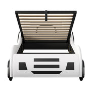 Letto per bambini a forma di auto ULEVR 90x200 cm con contenitore idraulico e rete a doghe, bianco