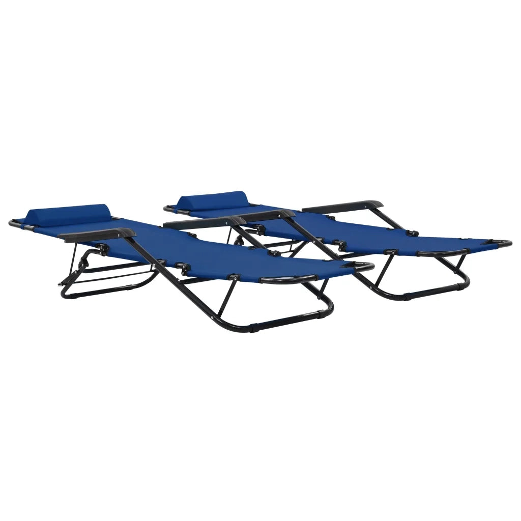 Lettini Prendisole 2 pz | Sdraio da giardino | Lettino da sole Pieghevoli con Poggiagambe Acciaio Blu
