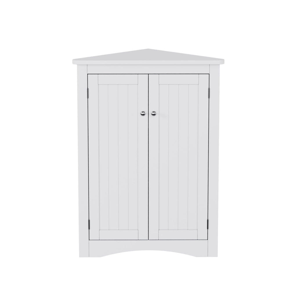Mobile Armadietto Angolare Bianco per Bagno con 2 Ante e 3 Ripiani in MDF Laccato 61,5x80 cm