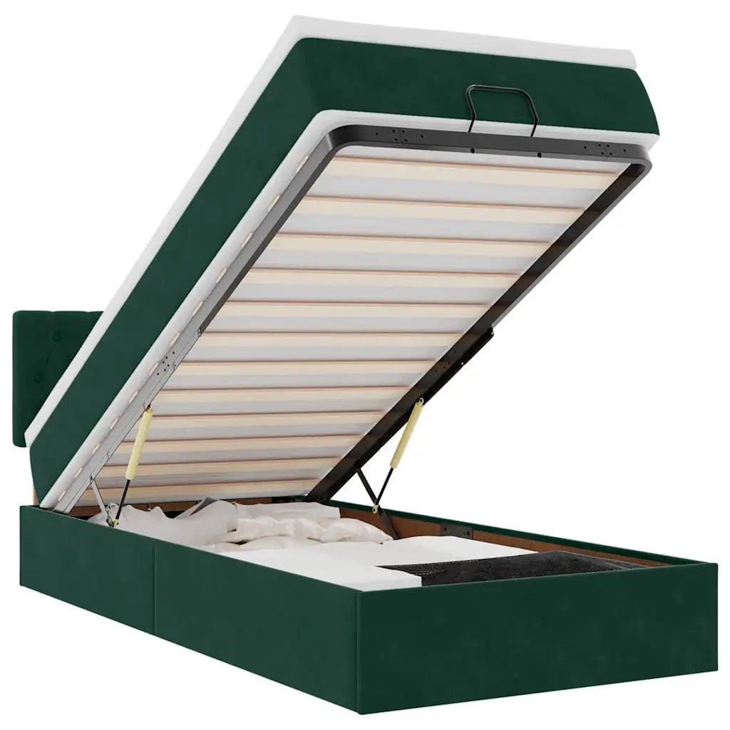 Pouf Letto con Materasso e LED Verde Scuro 80x200cm in Velluto